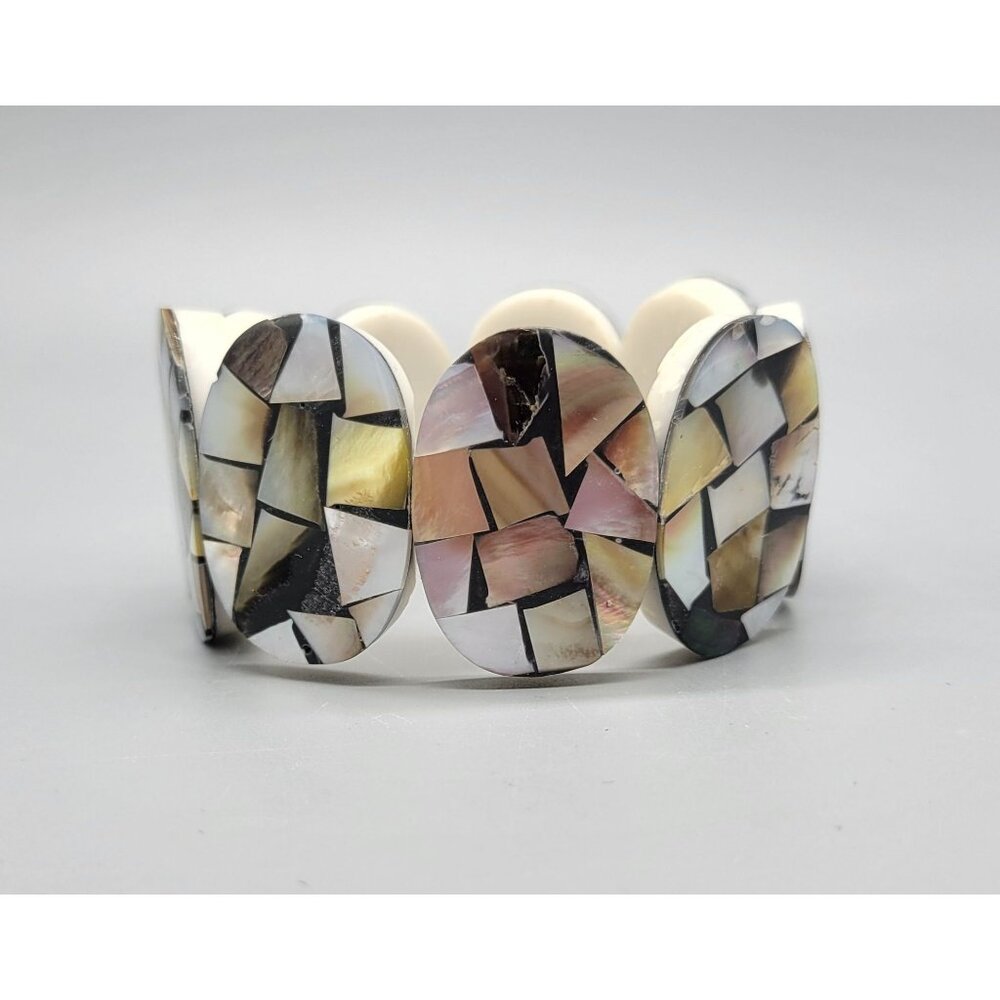 Mother of pearl inlay made in Philippines stretchy bracelet B1A